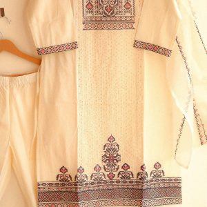 Alternative view of Saadgi Embroidered Three-Piece Cotton Suit Set