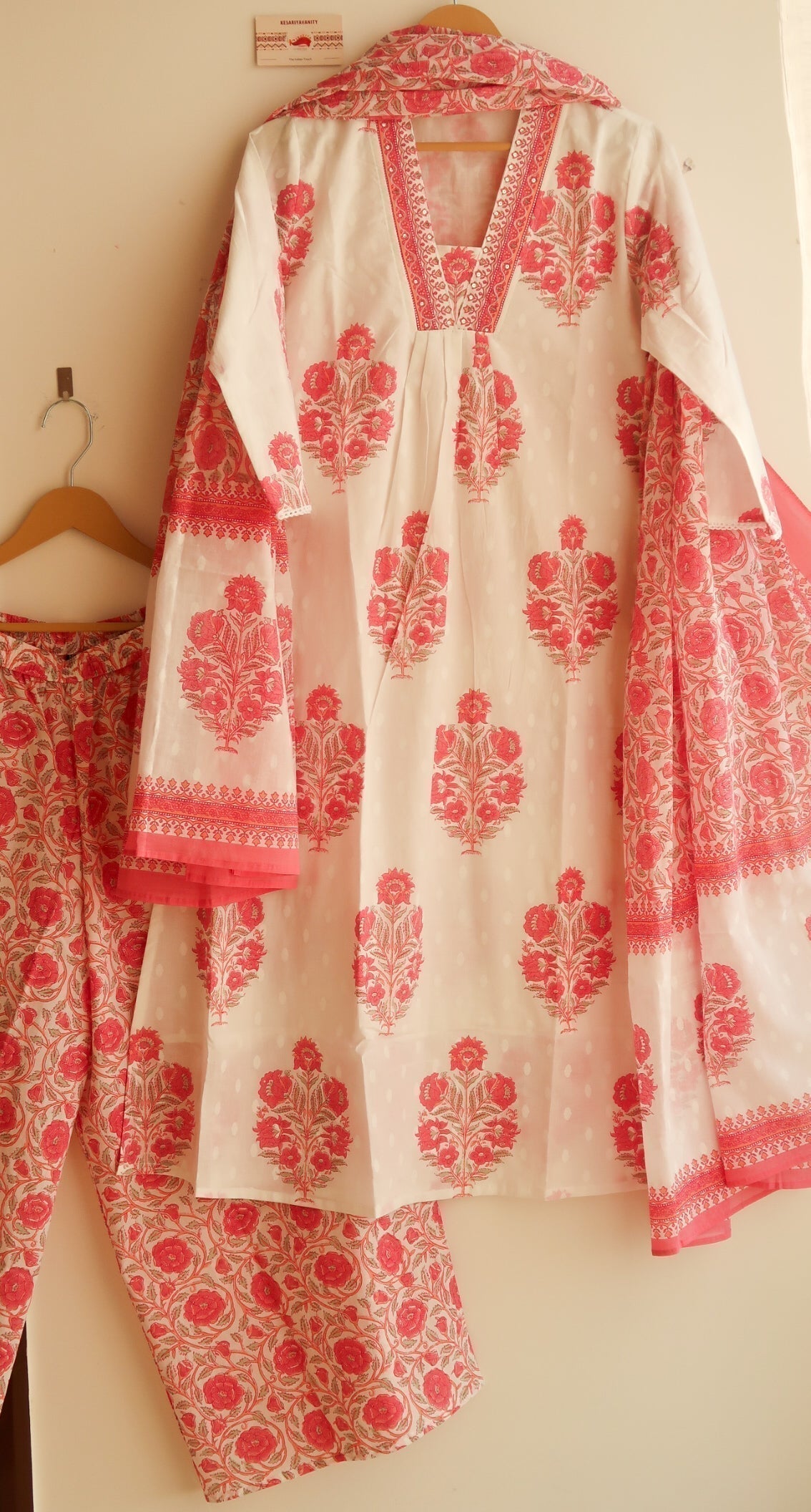 Pink Roses Three piece Cotton Suit Set - Blend of Fun - Image 3