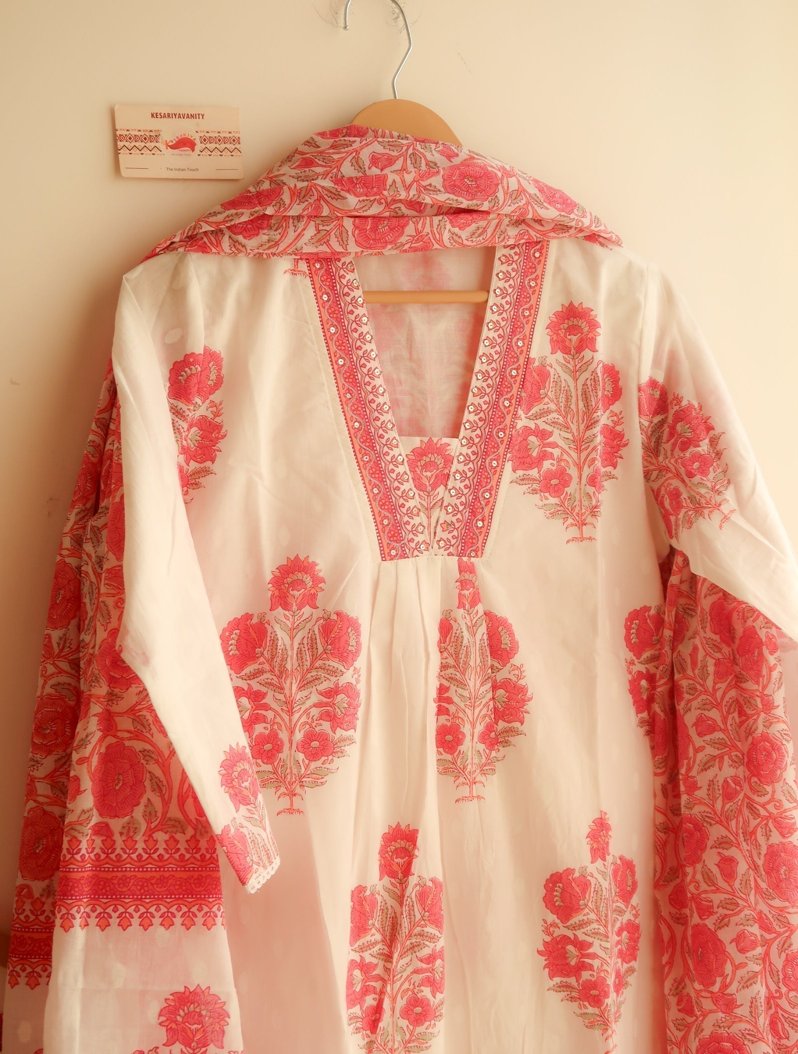 Pink Roses Three piece Cotton Suit Set - Blend of Fun - Image 2