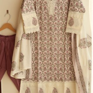 Alternative view of Floral Whispers Embroidered Three-Piece Cotton Suit Set - Blend of Fun