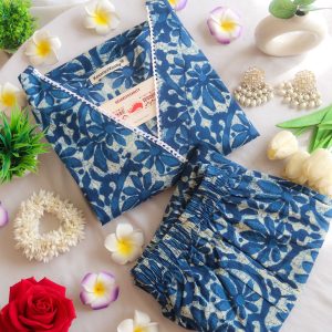 Moonlit Indigo Garden Lace Suit Set - Sukoon 2.0 (Slim Fit)