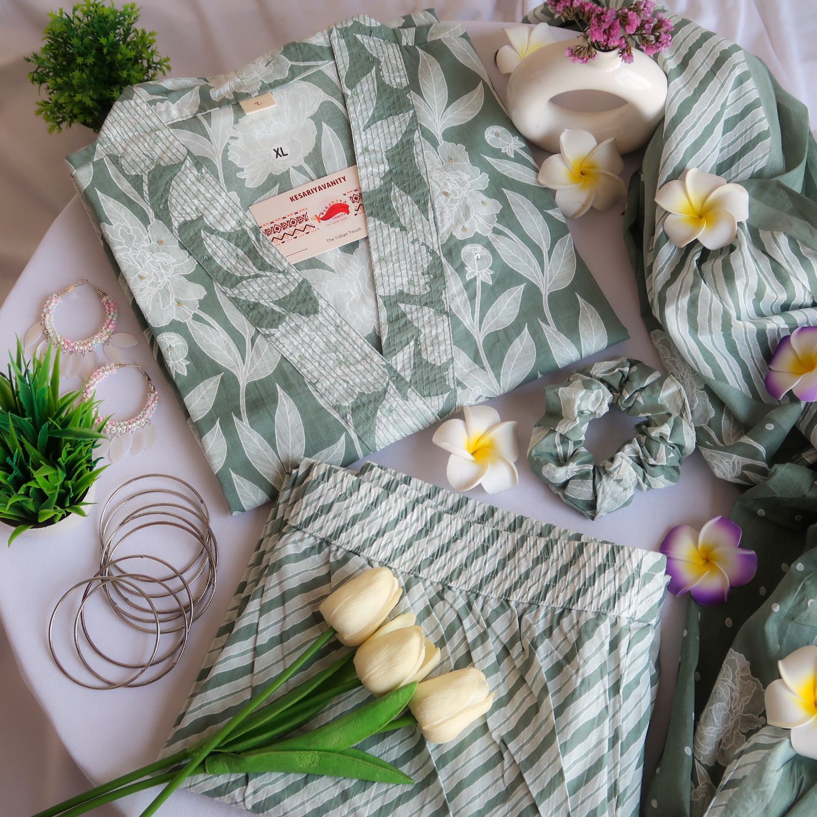 Verdant Leaf Symphony Suit Set