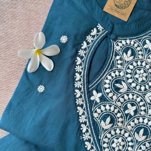 Alternative view of "Roohani" Teal Blue Chikankari Kurta Set(2pc)