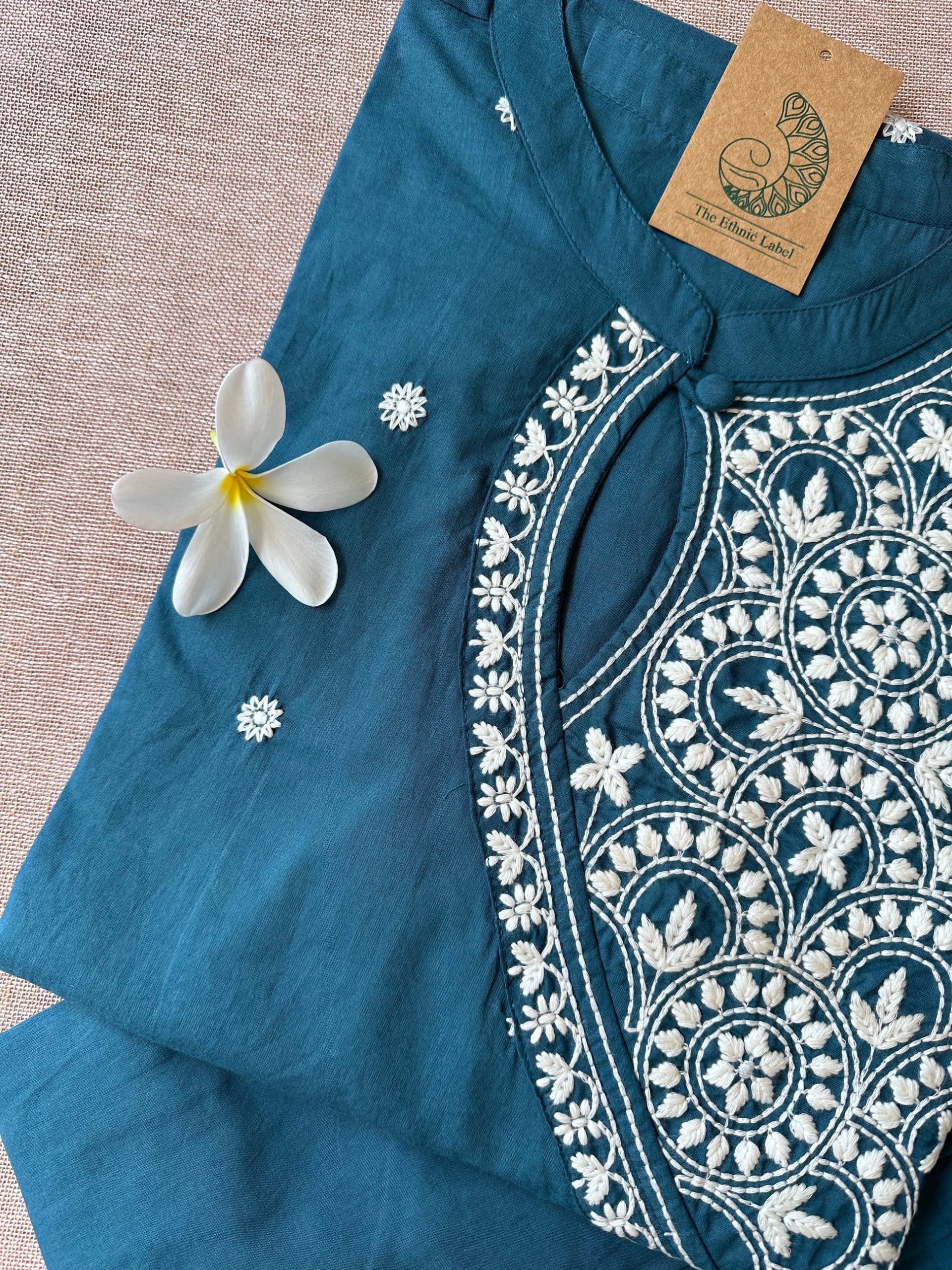 "Roohani" Teal Blue Chikankari Kurta Set(2pc) - Image 2