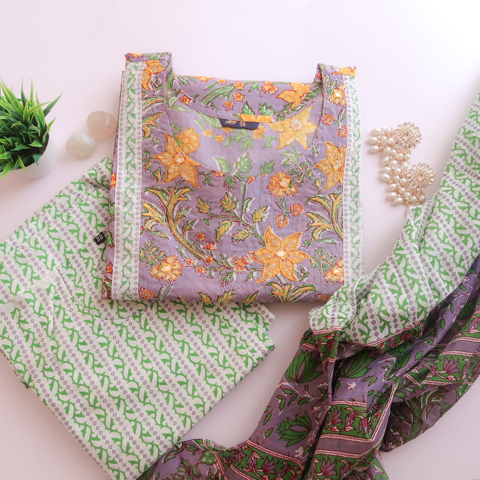 Mango Flower Cotton Suit