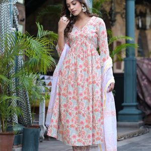 Alternative view of Orange Floral Cotton Suit Set