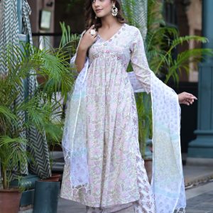 Alternative view of Floral Premium Cotton Suit Set - Cream Yellow