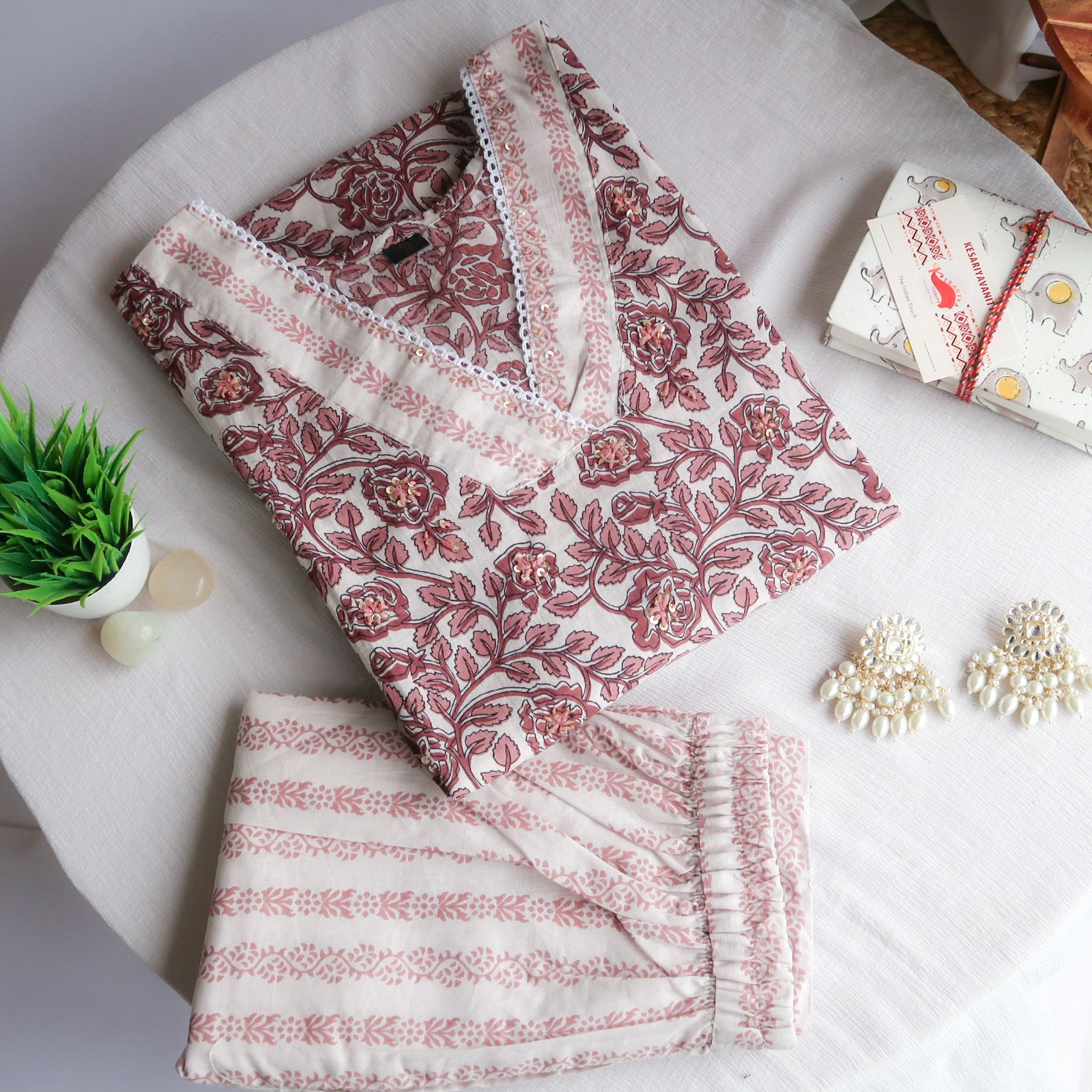 Serene Coffee Blossoms: Beige Elegance Suit Set