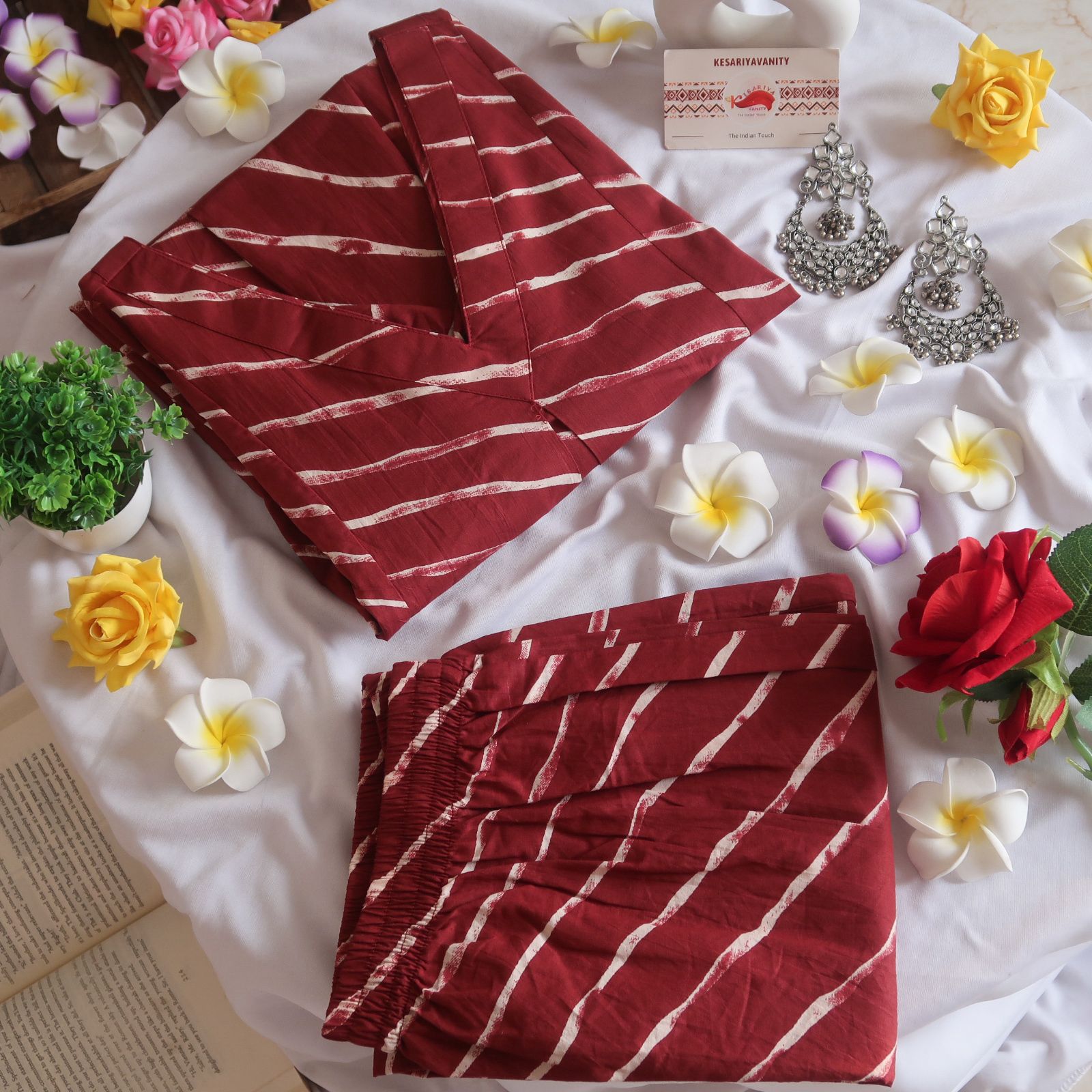 Maroon Leheriya Duo Office/Regular Wear Suit Set